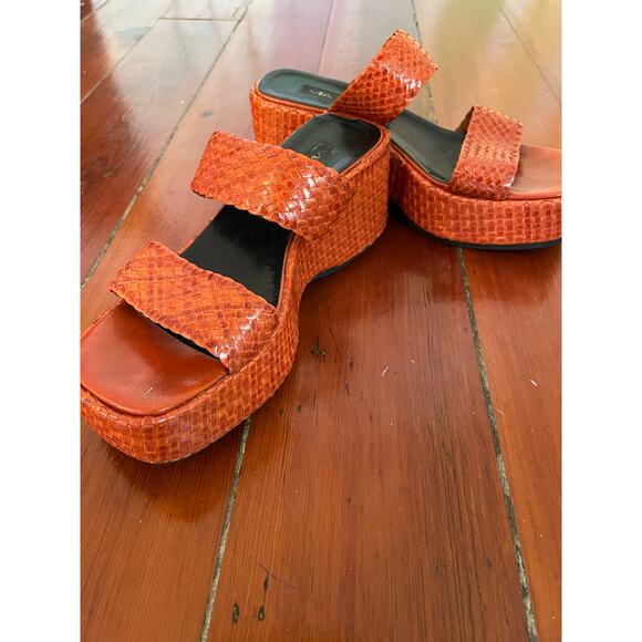 Via Spiga Made in Italy Orange Snakeskin Platform Wedge Sandals Size 8M Y2K - Picture 1 of 7